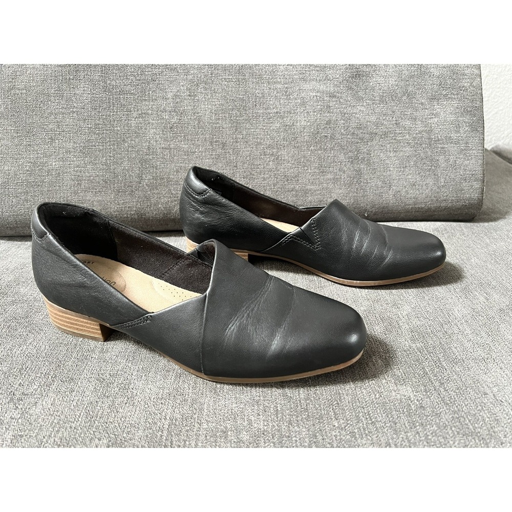 Collection by Clarks‎ 6 M Black Leather Pumps 1" Block Heel Slip-On